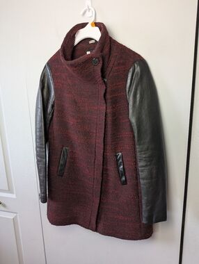 SOIA & KYO Winter Wool And Leather Women Coat Size Large Made In Canada